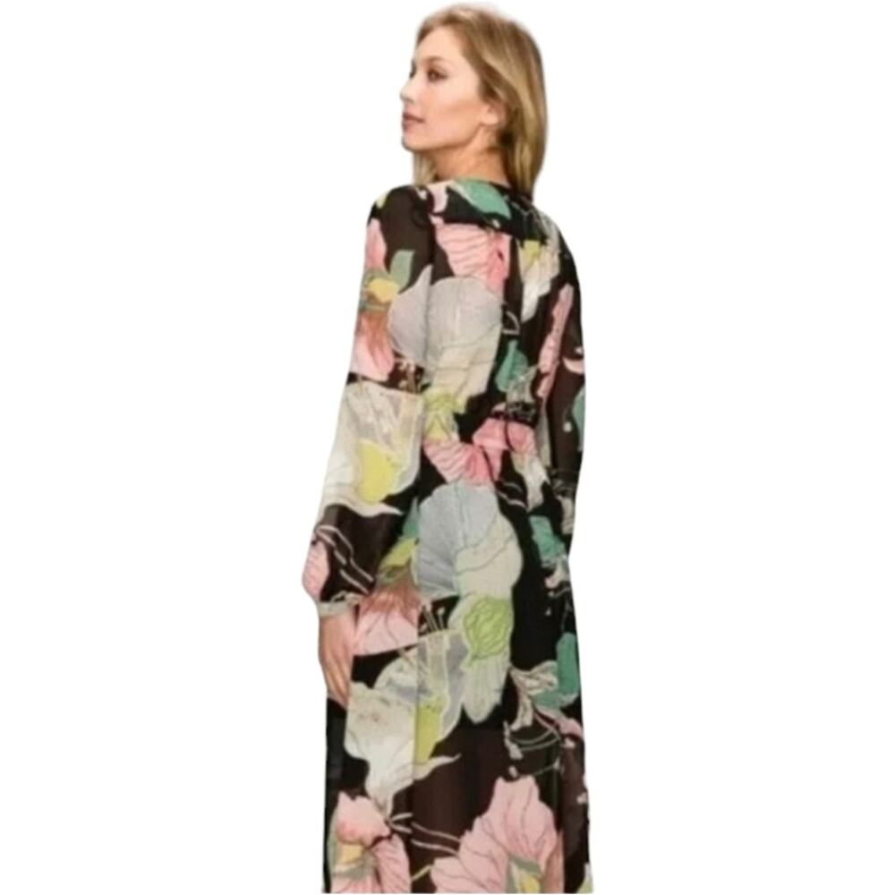Anthropologie Aakaa Formal Maxi Dress Sz Small BLACK PINK Floral Wedding Elegant - Picture 11 of 15